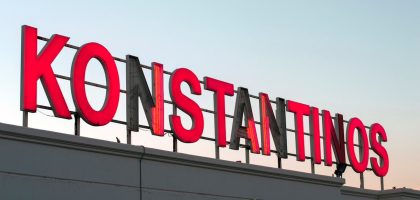 Konstantinos signage on top of the building